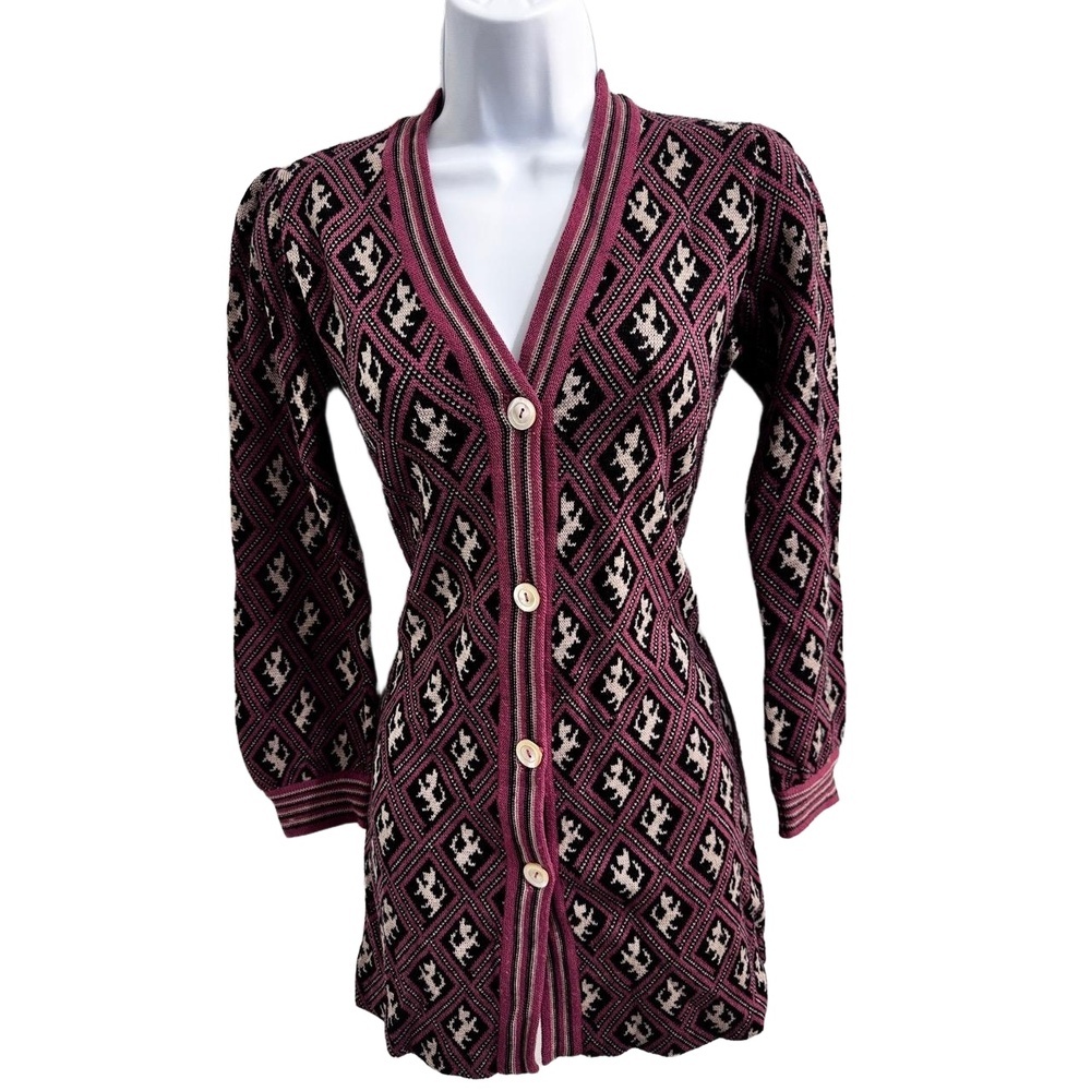 Antony Glasgow Scottie Pattern Button Down VNeck  Knit Cardigan Womens Vintage - Picture 5 of 10